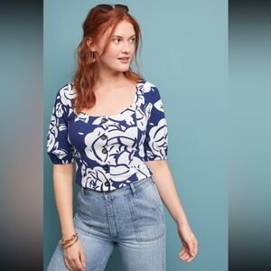 Anthropologie Blue and White Floral Blouse (top only)​